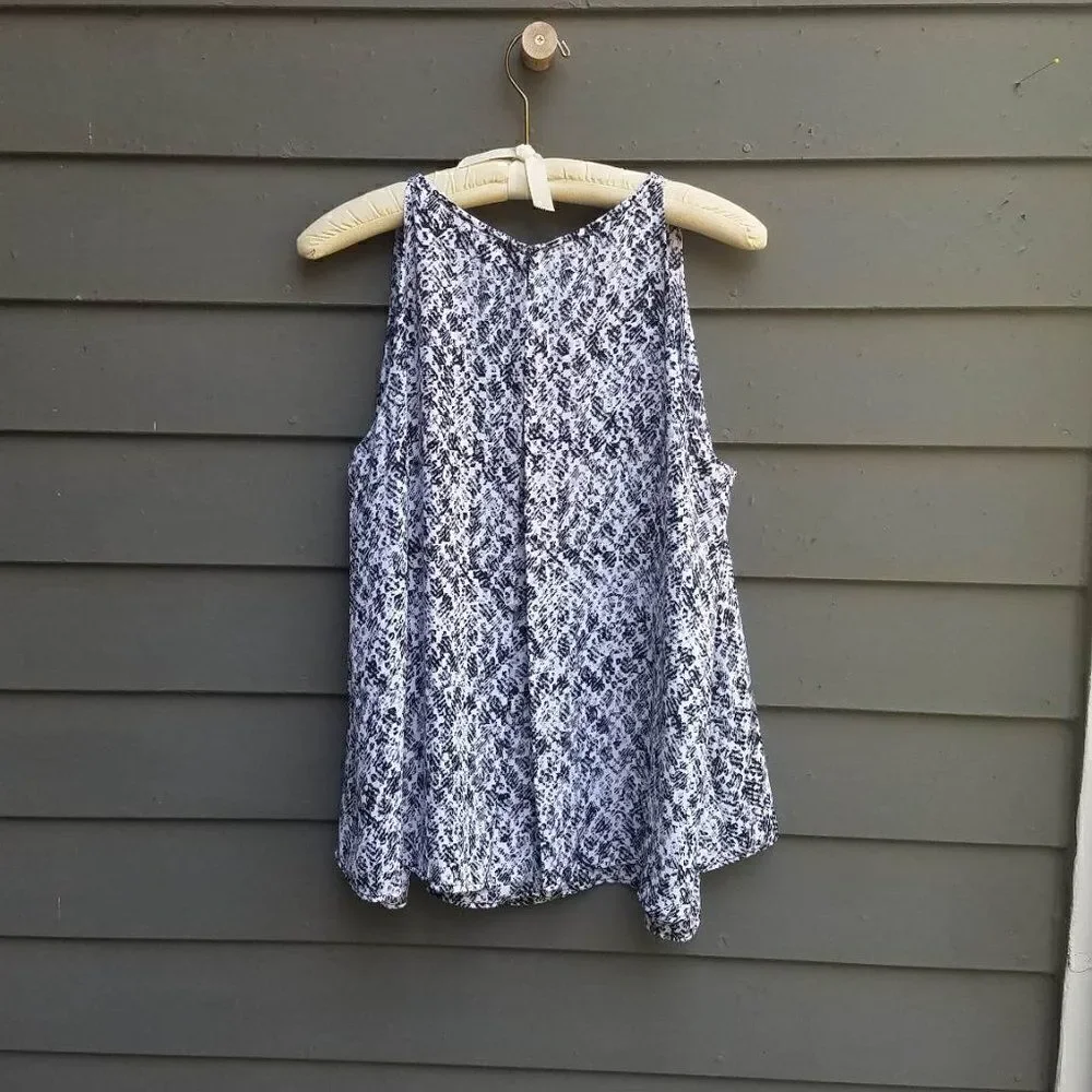 Zac & Rachel Black White Print Sleeveless Top Size Large
